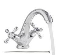 Grifo mezclador de cobre puro, grifo de un solo agujero con temperatura precisa del agua, grifo mezclador de doble mango con manguera de 60 cm, pieza de repuesto fría y caliente para lavadero