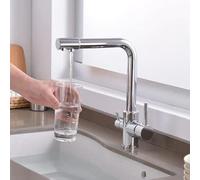 Grifo Mezclador De Cocina De 3 Vías, 2 Salidas De Agua, Giratorio 360°, 3 En 1 con Filtro De Agua Potable., Chrome