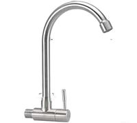 Grifo mezclador de cocina de montaje en pared de una sola manija de acero inoxidable 304 solo frío, boquilla de largo alcance para fregaderos pequeños, negro mate (E)