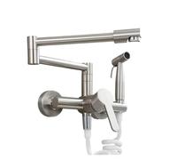 Grifo mezclador de cocina de pared con pistola extraíble, grifo for ollas, manguera extensible plegable con giro de 360°, doble función (chorro/rociador) for fregadero, agua caliente y fría.(Silver)