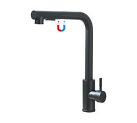 Grifo mezclador de cocina negro con rociador extraíble, grifo mezclador giratorio de 360°, grifo de fregadero de una sola manija con 2 salidas de agua