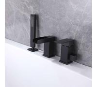 Grifo mezclador de ducha con cabezal de ducha y manguera, color negro, montaje en cubierta, grifo de baño moderno y fácil de instalar