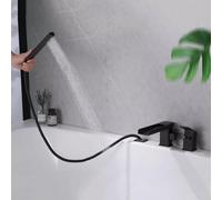 Grifo Mezclador de Ducha Y Bañera con Efecto Cascada 3 Orificios Agua Caliente Y Fría con Desviador Y Doble Salida Latón Negro