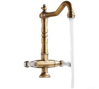 Grifo mezclador de latón antiguo para lavabo con volante, construcción de cobre retro dorado con válvula giratoria de 360 grados a prueba de fugas para baño clásico (estilo antiguo)