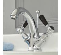 HudsonReed Grifo Mezclador para Lavabo Estilo Tradicional Monomando Color Cromado y Negro con Manija a Palanca - Elizabeth