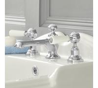 HudsonReed Grifo Mezclador para Lavabo de 3 Agujeros Estilo Tradicional Color Cromado y Negro Manijas a Palanca - Elizabeth