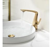 Grifo mezclador de lavabo de baño con acabado dorado de lujo, grifo de lavabo de agua fría y caliente de un solo agujero, accesorios modernos de cocina y baño, diseño elegante y duradero
