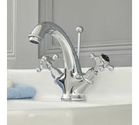 Grifo Mezclador de Lavabo Monoforo Tradicional Cromado y Negro - Manijas en Cruceta - Elizabeth