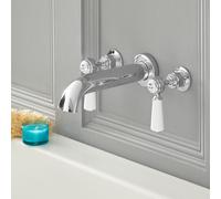 HudsonReed Grifo Mezclador de Pared de 3 Agujeros Tradicional para Bañera Color Cromado y Negro Manijas a Palanca - Elizabeth