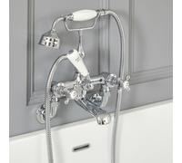 Grifo Mezclador de Pared para Bañera Estilo Tradicional Acabado Cromado y Blanco con Manijas en Cruceta - Elizabeth