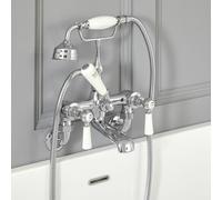 HudsonReed Grifo Mezclador de Pared para Bañera Estilo Tradicional Acabado Cromado y Negro con Manija a Palanca - Elizabeth