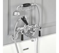 HudsonReed Grifo Mezclador de Pared para Bañera Estilo Tradicional Acabado Cromado y Negro con Manija a Palanca - Elizabeth