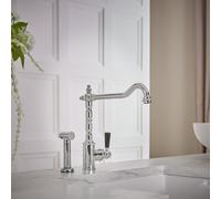 Grifo Mezclador Monomando para Fregadero de Cocina en Estilo Clásico con Rociador Extraíble - Cromado y Negro