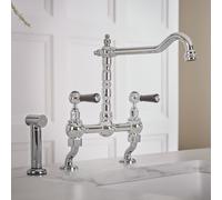 Grifo Mezclador para Fregadero de Cocina en Estilo Clásico de Puente con Entradas Ajustables con Erogador Extraíble - Cromado y Negro - Elizabeth