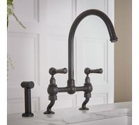 Grifo Mezclador para Fregadero de Cocina en Estilo Tradicional de Puente con Entradas Ajustables con Rociador Extraíble - Cromado y Negro - Elizabeth
