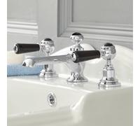 HudsonReed Grifo Mezclador para Lavabo de 3 Agujeros Estilo Tradicional Color Cromado y Negro Manijas a Palanca - Elizabeth