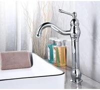 Grifo mezclador para lavabo de baño cromado alto, grifo para lavabo de tocador montado en cubierta con una sola palanca de cerámica, construcción de latón macizo para agua fría y caliente, tradicional