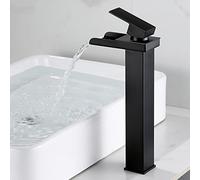 Grifo mezclador para lavabo de gran altura, grifos para fregadero en cascada de boca ancha negra, grifos para lavabo altos G1/2, negro B Chaser of Light