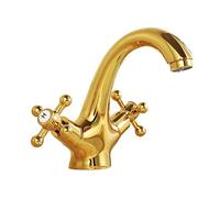 Grifo Mezclador Retro Dorado para Lavabo de Baño - Vintage con Dos Mandos, Agua Fría y Caliente - Latón para Fregadero