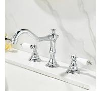 Grifo mezclador vintage cromado de 3 agujeros con asas de latón de doble palanca, grifo de lavabo de baño de agua caliente y fría, elegante diseño retro para decoración clásica