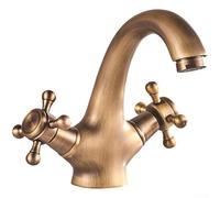 Grifo mezclador vintage de doble mango con caño giratorio, construcción de latón macizo para agua fría y caliente, estilo retro tradicional (bronce)