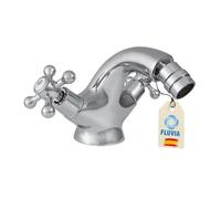 Grifo Monobloc para Bidet, Fluvia Serie ÉPOCA, Acabado Cromado, Montura Cerámica 1/2 Vuelta, Conexiones Flexitub