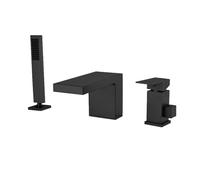 Grifo Monomando Bañera y Ducha Cascada 3 Agujeros Grifo para Borde de Bañera en Latón,negro