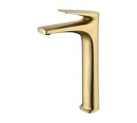 Grifo monomando caño alto para lavabo fabricado en latón con acabado oro cepillado Delos de Imex - Oro / Con válvula click-clack oro cepillado
