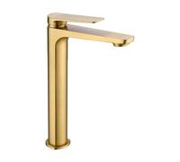 Grifo monomando con caño alto para lavabo en latón con acabado oro cepillado Napoles de Imex - Oro / Con válvula click-clack oro cepillado