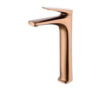 Grifo monomando con caño alto para lavabo fabricado en latón con acabado oro rosa cepillado Delos de Imex - Rosado / Con válvula click-clack oro rosa cepillado