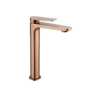Grifo monomando con caño alto para lavabo fabricado en latón con acabado oro rosa cepillado Napoles de Imex - Rosado / Con válvula click-clack oro rosa cepillado