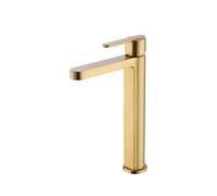 Grifo monomando con caño alto para lavabo hecho de latón con acabado oro cepillado Roma de Imex - Oro / Con válvula click-clack oro cepillado