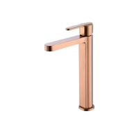 Grifo monomando con caño alto para lavabo hecho de latón con acabado oro rosa cepillado Roma de Imex - Rosado / Sin válvula click-clack