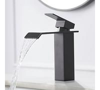 Grifo monomando de acero inoxidable y latón para baño con caudal en cascada XWIHTR: grifo para lavabo con ahorro de agua, agua caliente y fría, acabado negro.