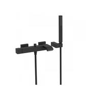 Grifo monomando de bañera y ducha para empotrar de forma rectangular, fabricado en latón negro mate, Cuadro TRES