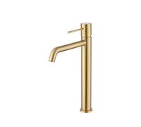 Grifo monomando de caño alto para lavabo en latón con acabado oro cepillado Genova de Imex - Oro / Con válvula click-clack oro cepillado