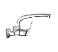 Grifo monomando de cocina fregadero BAT de pared con caño largo giratorio Fabricado en latón con acabados en cromo brillo. Distancia entre las tomas de 15 cm. Repuestos garantizados