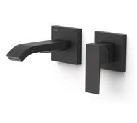 Grifo monomando de pared para lavabo con acabado negro mate y agua cascada Cuadro Exclusive TRES