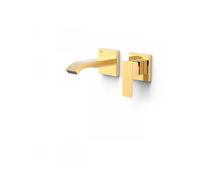 Grifo monomando de pared para lavabo con acabado oro y agua cascada Cuadro Exclusive TRES