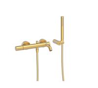 Grifo monomando mural para bañera y ducha con acabado oro mate 24 K Study Tres