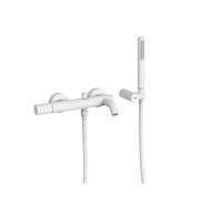 Grifo monomando mural para bañera y ducha con soporte para rociador acabado blanco mate Study Tres