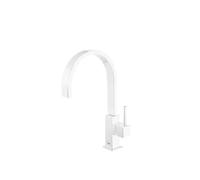 Grifo monomando para fregadero con caño curvo fabricado en latón y acabado blanco mate Cuadro TRES