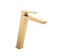 Grifo monomando para lavabo con caño alto hecho de latón con acabado oro cepillado Art de Imex - Oro / Con válvula click-clack oro cepillado