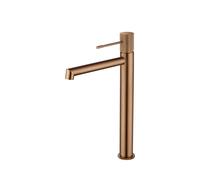 Grifo monomando para lavabo con caño alto hecho de latón con acabado oro rosa cepillado Line de Imex - Rosado / Sin válvula click-clack