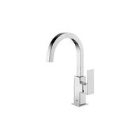 Grifo monomando para lavabo con caño curvo de latón con acabado cromado XL Cuadro TRES - Con válvula click-clack