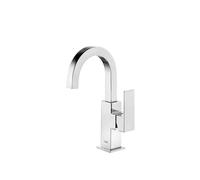 Grifo monomando para lavabo con caño curvo de latón y acabado cromado L Cuadro TRES - Con válvula click-clack