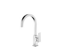 Grifo monomando para lavabo con caño curvo de latón y acabado cromado XXL Cuadro TRES - Con válvula click-clack