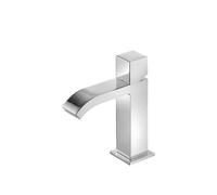Grifo monomando para lavabo con desagüe y caño largo en latón con acabado acero S Cuadro TRES - Sin llave de regulación de filtro