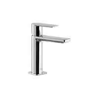 Grifo monomando para lavabo con salida en cascada fabricado de latón con acabado cromado Loft Tres - Con válvula click-clack