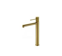 Grifo monomando para lavabo con un diseño de caño alto en color oro cepillado Line de Imex - Con válvula click-clack cromo